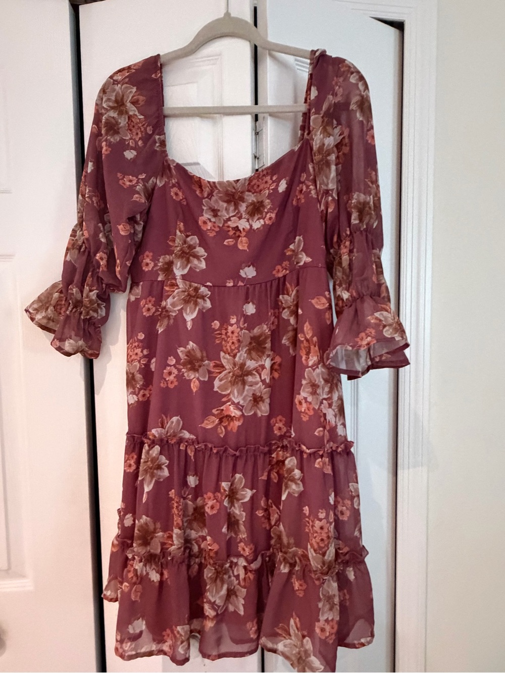 Peach Love California Mauve Floral Tiered Mini Dress